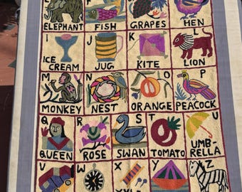 Handmade Alphabet Tapestry for Babies and kids: Embroidered ABC Wall Hanging Nursery Decor
