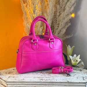 Boston-tas van gerecycled gekleurd leer, vintage crossbody-handtas in vintagestijl