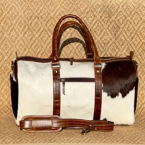 Western Style Leather Duffle Bag with hair on | Leather Weekender Bag | Leather Gym Bag | Overnight Bag | Birthday Gift | Valentines Gift |