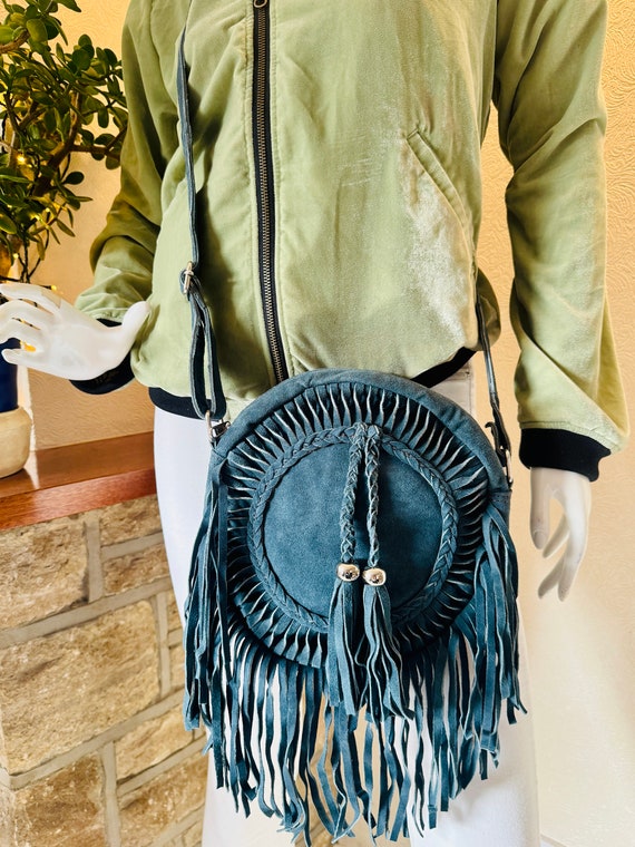 Western Leather & Canvas Crossbody Bag For Women - Upcycled Tassel Shoulder Bag