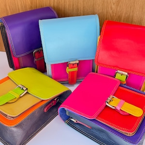 Recycled Leather Crossbody Satchel: Colourful Max Phone Bag, Sustainable Style