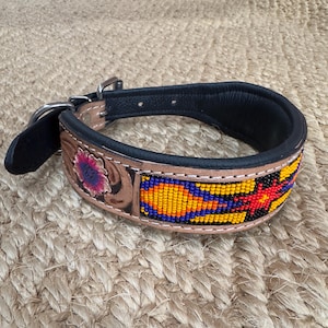Beaded Dog Collar Leather | Hand tooled Leather Collar | Decorative Dog Collar | Luxury Dog Collar | Western Style Collar | Dog Gift |