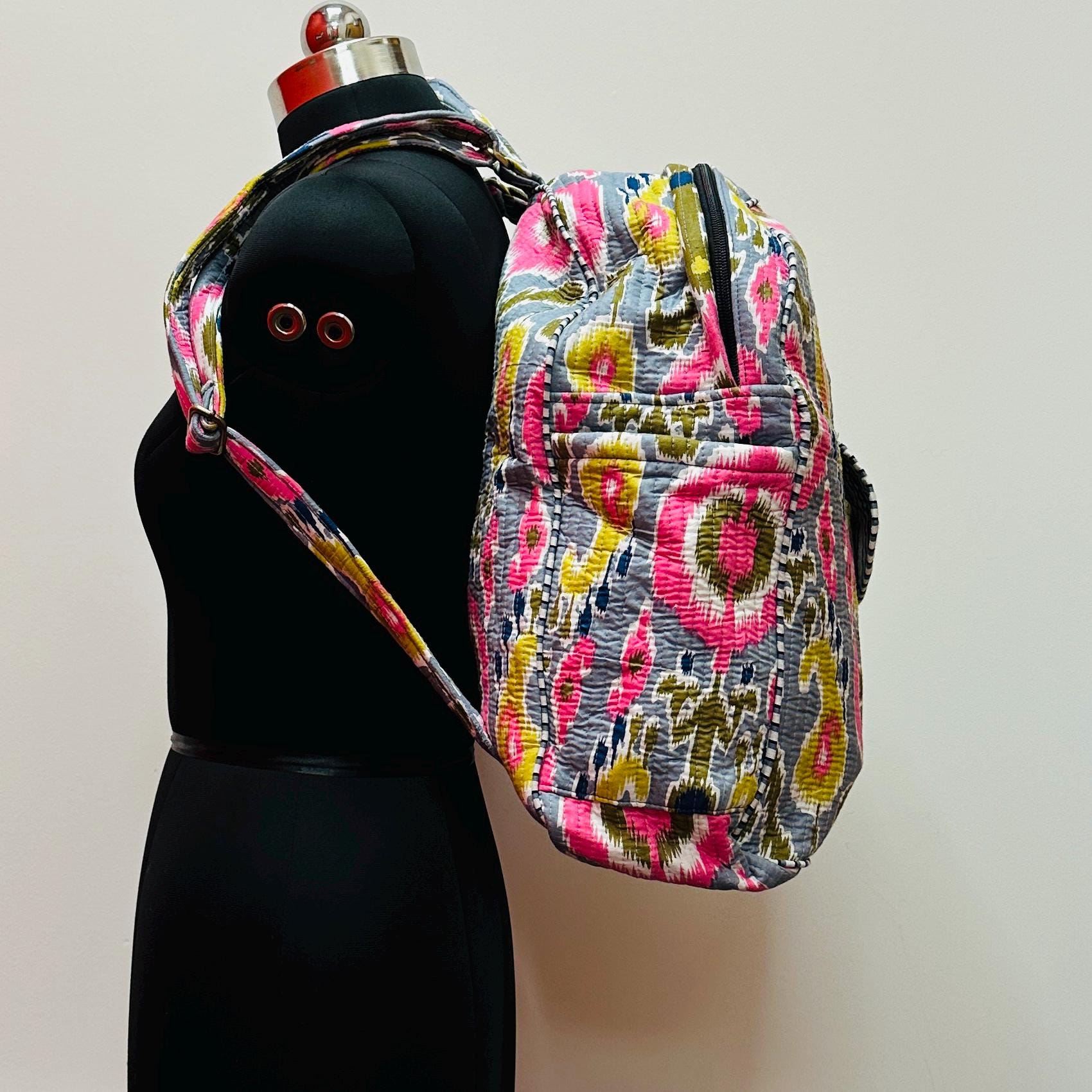 Quilted Floral & Tiger Print Backpack - Brown/Pink Quilted Weekender Duffle Overnight Bag - Tiger Print Orange  main image 3