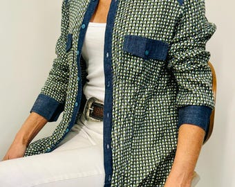 Western Shirt: Denim Patch Cowboy Style with Denim pockets and cuffs