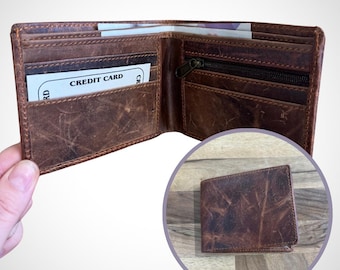 Slim Brown Bi-Fold Leather Wallet for Men: Groomsman Gift