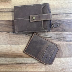 Herren Leder Geldbörse mit ausziehbarem Kartenhalter | Schlanke Leder Geldbörse | Bi-Fold Geldbörse | Leder Kartenetui | Braune Leder Geldbörse |