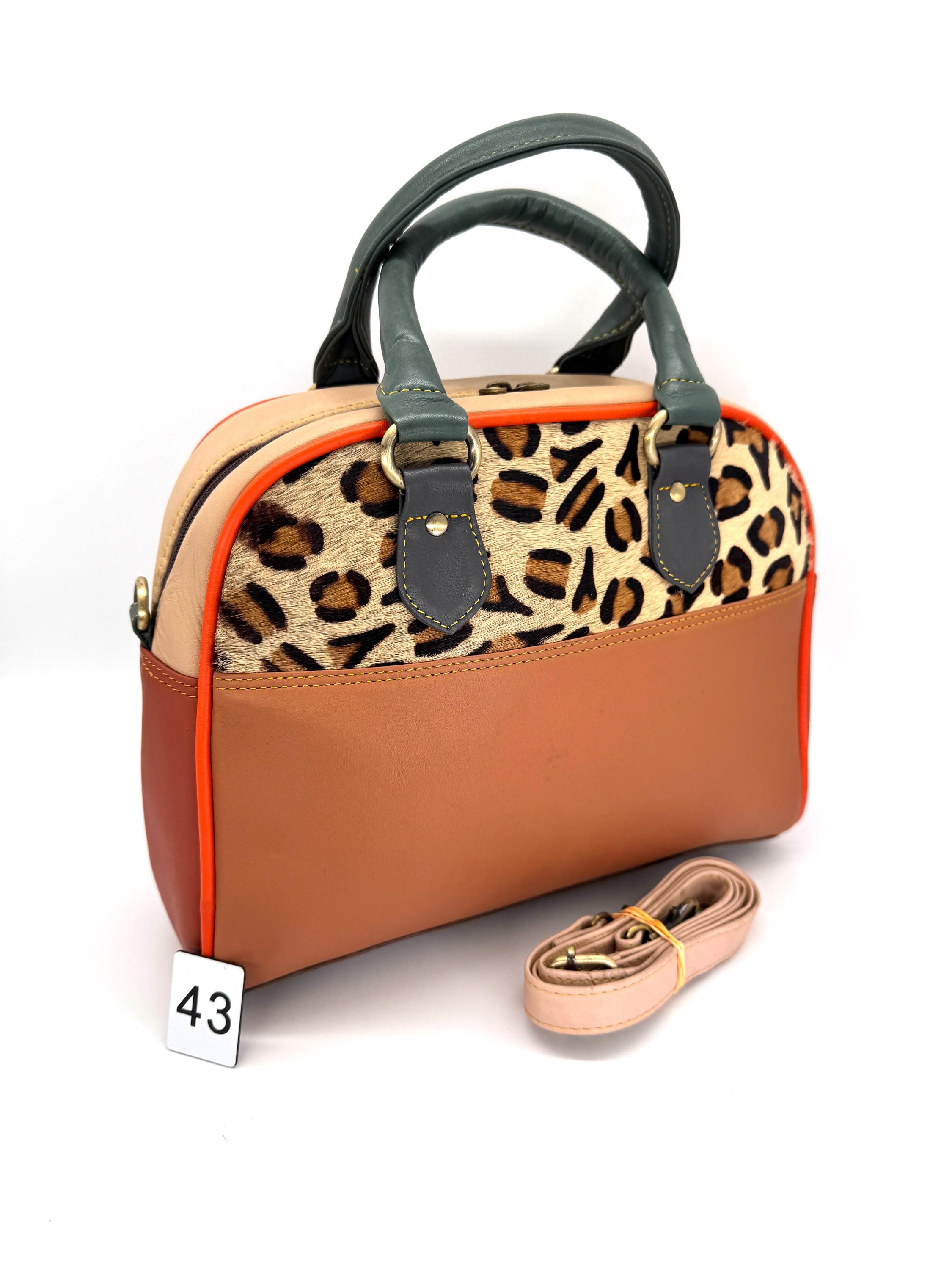 Multi Coloured Leather Boston Bag With and Without Printed Hair on 
