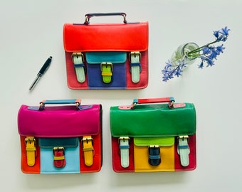 Bolso bandolera de cuero reciclado / bolso clutch de cuero de colores / bolso satchel de cuero de colores / regalo único para ella / ecológico