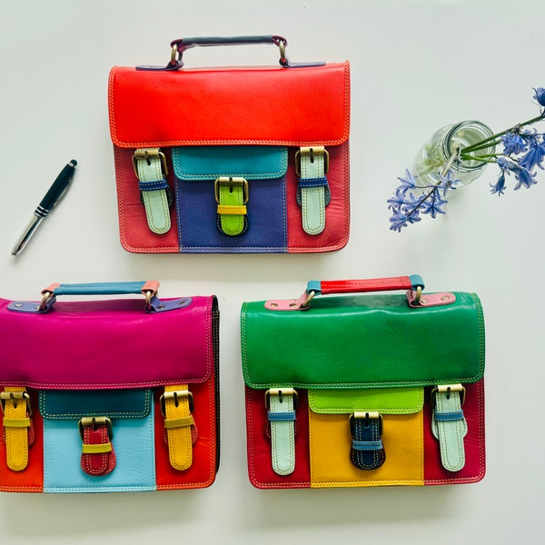 Recycled Leather Cross Body Bag | Coloured Leather Clutch Bag | Coloured Leather Satchel Bag | Unique Gift for Her | Eco Friendly