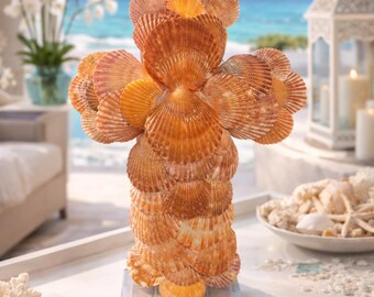 Scallop Shell Cross – Coastal Christian Decor, 8x5 Inch