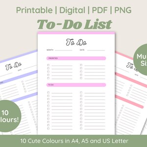 Printable To Do List | Daily Weekly To-Do Task Checklist Organizer | A4 A5 US Letter | PDF PNG Print at Home | Digital Planner Insert |