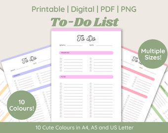 Printable To Do List | Daily Weekly To-Do Task Checklist Organizer | A4 A5 US Letter | PDF PNG Print at Home | Digital Planner Insert |