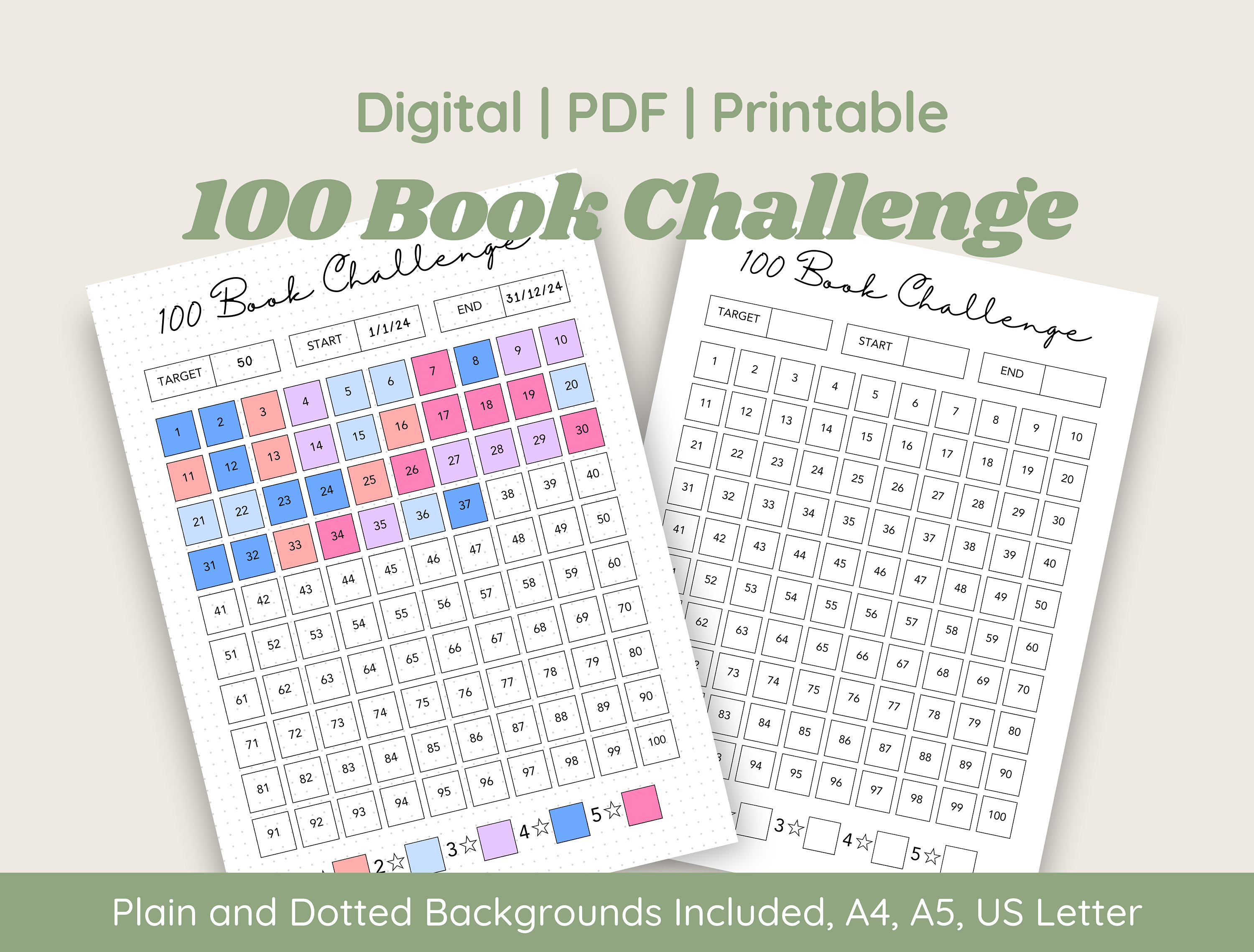 100 Book Challenge Printable PDF - Il Fullxfull.5673021950 T9mk 