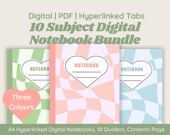 10 Digitales Notizbuch-Bundle | Verlinkte Tabs |3 Pastellfarben | Goodnotes Notizbuch | 10 Trennblätter | Verlinkte Inhaltsseite