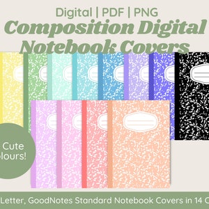 Composition Notebook Digital Notebook Covers | 14 Cute Colours | A4, US Letter, GoodNotes Standard | Notetaking | Notability