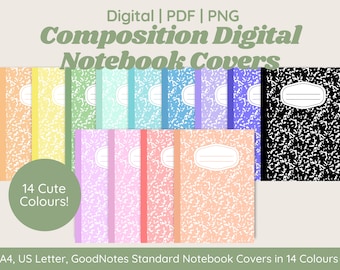 Composition Notebook Digital Notebook Covers | 14 Cute Colours | A4, US Letter, GoodNotes Standard | Notetaking | Notability