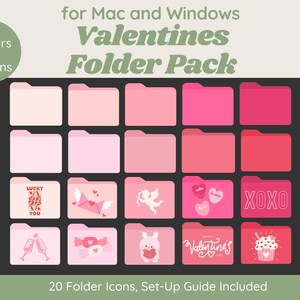 20 iconos de carpetas de escritorio de color rosa para San Valentín / Estética de corazones rosados para San Valentín / Organización de escritorio / Windows y Mac