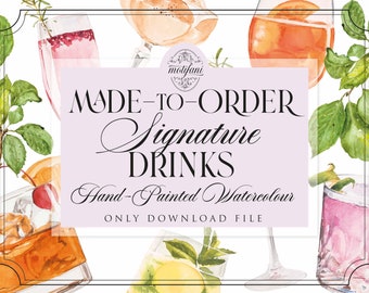 Spersonalizowane menu baru koktajlowego w akwarelach: Ilustracje drinków do druku (do pobrania w wersji cyfrowej)