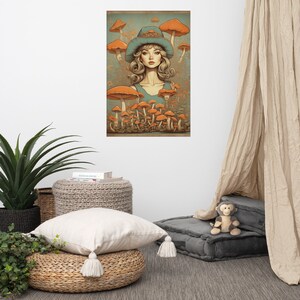 Cartel de la dama de los años 70 / Impresión de pared / Cartel vintage / Impresión de setas / Pintura de setas / Cartel del bosque