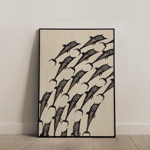 Arte griego cartel de delfines arte de la pared de peces, decoración de la pared náutica Arte griego minimalista Arte mediterráneo decoración de la pared de peces diseño de arte griego antiguo