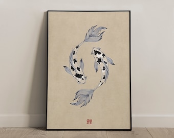 Japanese Koi Fish Art Print: Wabi Sabi Illustration (Digital Download)
