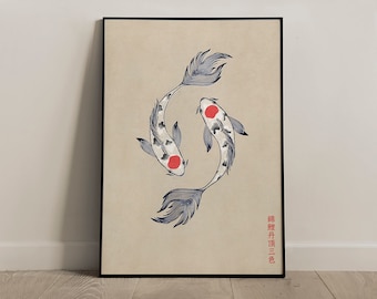 Japanse koivissenkunstdruk: Tancho Sanke-illustratie (digitale download)