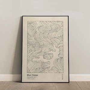 Póster vintage de olas japonesas - Hamonshu Mori Yuzan, arte mural estilo ukiyo-e, impresión de olas oceánicas, decoración de pared japonesa