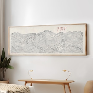 Japanese Wave Art Print – Mori Yūzan Inspired Panoramic Ocean Illustration (Digital Download)