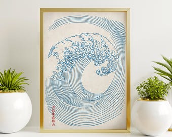 Vintage Japanese Wave Poster – Mori Yūzan Hamonshū Ocean