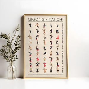 Tai Chi - Tabla de Qigong, posturas de 168 a. C. del "Cuadro de guía y tracción" de Mawangdui, China. Póster de Tai Chi, impresión de Qigong, arte mural de estudio.