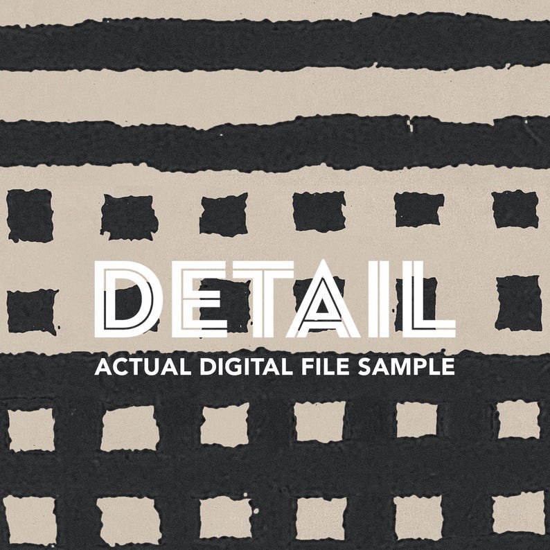 May include: Abstract digital art with a beige background and black geometric shapes. The word "DETAIL" is in white, with the text "ACTUAL DIGITAL FILE SAMPLE" below it. The design features horizontal lines and square patterns.
