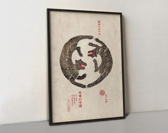 Gravura de arte japonesa de tigre – Talismã Zen Ukiyo-e (Download digital)