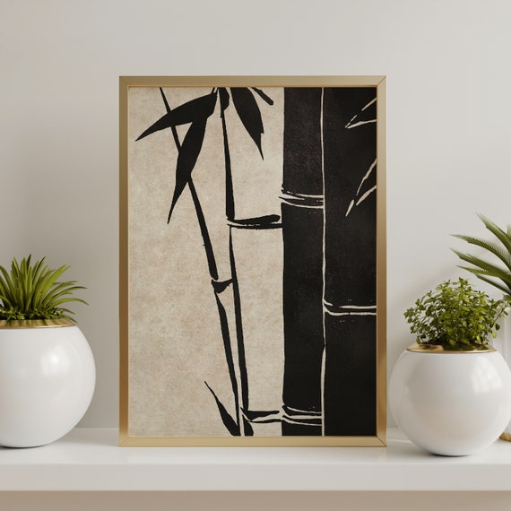 Japanese Bamboo Print: Beige Wabi Sabi Japandi Art (Digital Download)