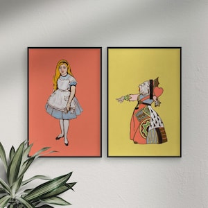 Alice in Wonderland, Queen of Hearts Print wall art, set of 2 prints Alice vintage print, Alice Wonderland Nursery Art Wonderland poster set
