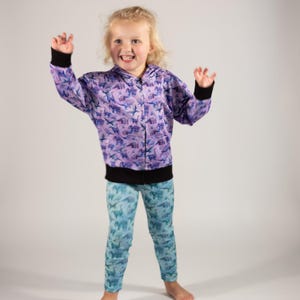 Girls Dinosaur Zip-Up Hoodie – Purple, Blue & Pink Toddler Dino Jacket – Lightweight Hoodie, Sensory Friendly, Holiday Gift for Girls