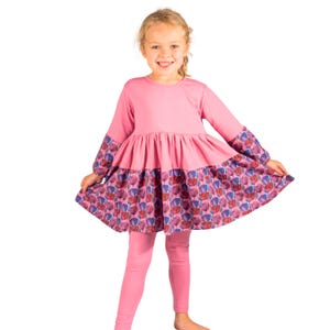 Pink Flowered Girls Twirly Dress, Toddler Playdress, Cotton Floral Twirl Dress, Toddler Birthday Dress, Everyday Spring Dress for Toddlers