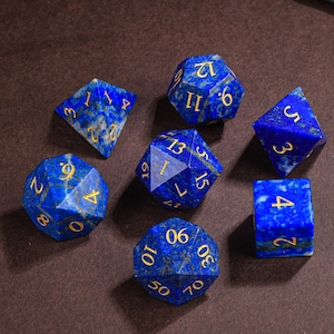 Natural Lapis Lazuli Gemstone Dice Set | Dungeons and Dragons Gemstone Dice Set | Table Role Playing Games Dice Set | Gemstone D20 Dice