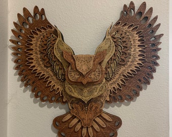Multi-layered Owl Wood Art, Owl Gifts, Owl Gifts for Women, Owl Gifts for Men, Owl Art, Walk Hanging Decor, Boho Gifts for Her