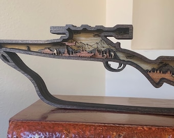 Military Rifle,  Multi-layered carved wood,  Veteran Decor, Military Decor, Army Rifle, Man Cave, Military Gifts, Veteran, Army