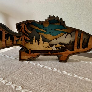 Bass Camping Multi-layered wood, Fishing Decor, Bass Gift, Man Cave, Gifts for Men, Bass Fishing Gift, Fisherman Gift, Bass Fish, Camping
