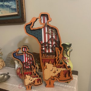Proud Female Veteran Multi-layered carved wood, Woman Veteran Decor, Female Patriot, Patriotic Art, Patriotic Gifts, Military Gifts, Veteran