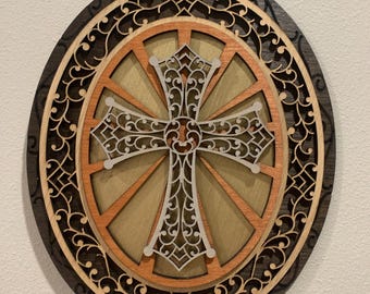 Wooden Cross | Beautiful Wall Cross | Christian Home Decor | Unique Cross | Multilayered Wall Cross | Livingroom Decor | Decorative Cross