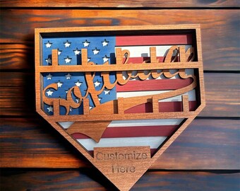 Softball Ring Holder | American Flag Home Plate | Softball Wall Decor | Patriotic Softball | Sports Decor| Tournament Ring Holder | All Star