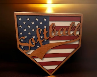 Softball American Flag Home Plate | Softball Wall Decor | Patriotic Softball | Sports Decor