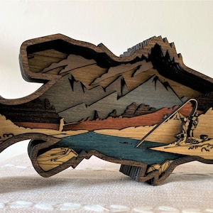 Bass Fisherman Multi-layered wood, Fishing Decor, Bass Gift, Man Cave, Gifts for Men, Bass Fishing Gift, Fisherman Gift, Bass Fish, Fishing