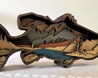 Bass Fisherman Multi-layered wood, Fishing Decor, Bass Gift, Man Cave, Gifts for Men, Bass Fishing Gift, Fisherman Gift, Bass Fish, Fishing