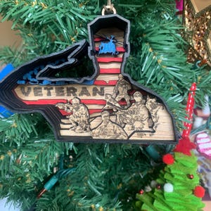 Saluting Veteran Ornaments | Military Ornaments | Custom Christmas Ornaments | Veterans | Army | Navy | Marines | Christmas Gifts