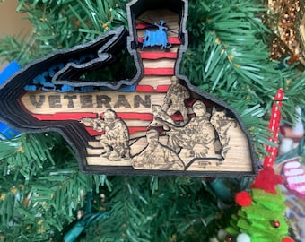 Saluting Veteran Ornaments | Military Ornaments | Custom Christmas Ornaments | Veterans | Army | Navy | Marines | Christmas Gifts