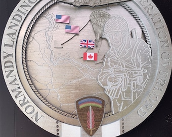 D-Day Coin,  Multi-layered carved wood,  Veteran Decor, Military Decor, Military Gifts, Veteran, Normandy, Operation Overlord, World War II