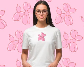 Camiseta con globo para perro, linda camiseta con gráficos estéticos, camiseta de arte minimalista rosa, divertida camiseta de moda, camiseta casual extravagante, regalo para amantes de los perros